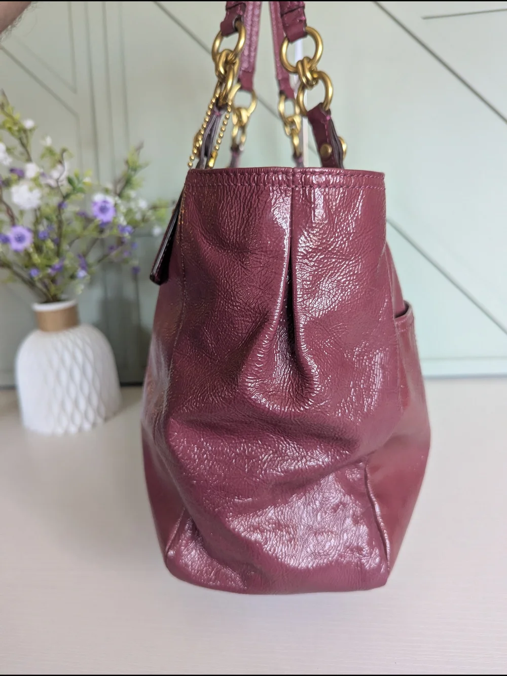 Coach Shoulder Tote in Plum with Gold Hardware